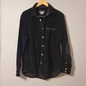 32 Bar Blues Shirt Mens Large Black Elbow Patches Velour Button Up Long Sleeve